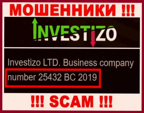 Инвестицо Лтд интернет-шулеров Investizo зарегистрировано под вот этим номером регистрации: 25432 BC 2019