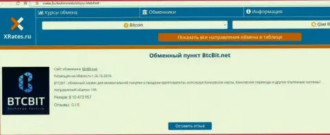 Информационный материал об online обменнике БТКБит на информационном сервисе хрейтес ру