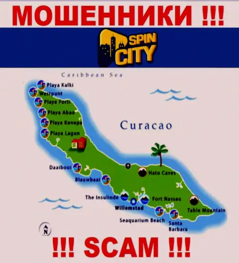 Юридическое место регистрации Спин Сити на территории - Curacao