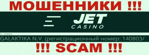 Регистрационный номер компании, управляющей JetCasino - НЕТ