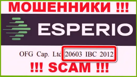 Esperio - номер регистрации воров - 20603 IBC 2012