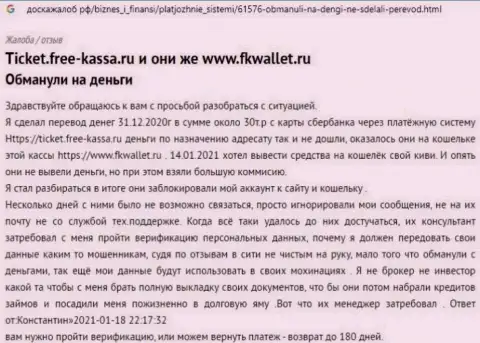 Организация FKWallet Ru - это ЖУЛИКИ !!! Автор отзыва никак не может забрать обратно свои вложенные деньги