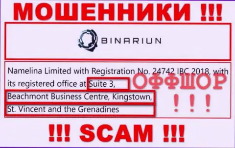 Работать с Binariun крайне рискованно - их оффшорный адрес регистрации - Suite 3, Beachmont Business Centre, Kingstown, St. Vincent and the Grenadines (информация взята с их сайта)