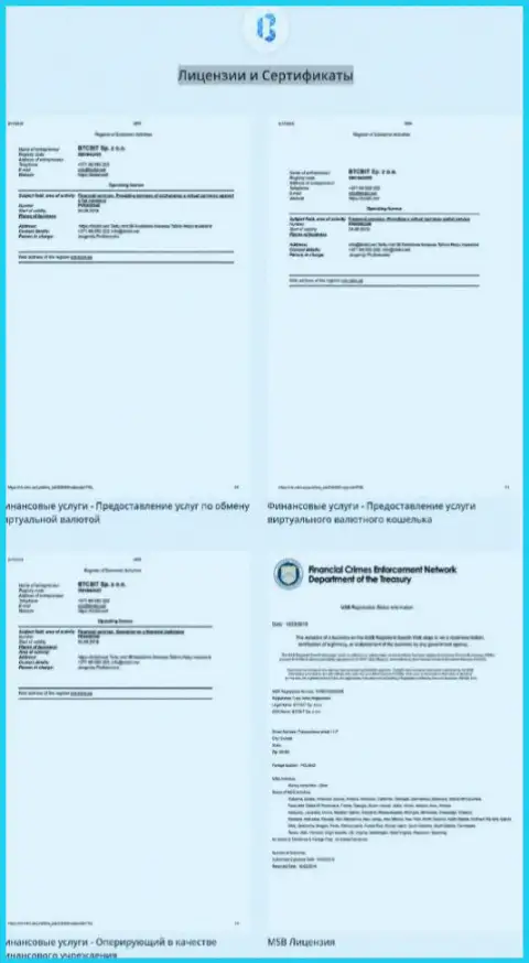 Лицензии и сертификаты компании БТК Бит