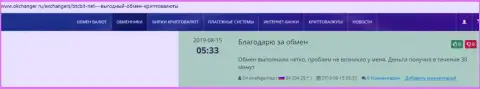 Положительные высказывания в пользу обменного online-пункта BTC Bit, размещенные на web-портале okchanger ru