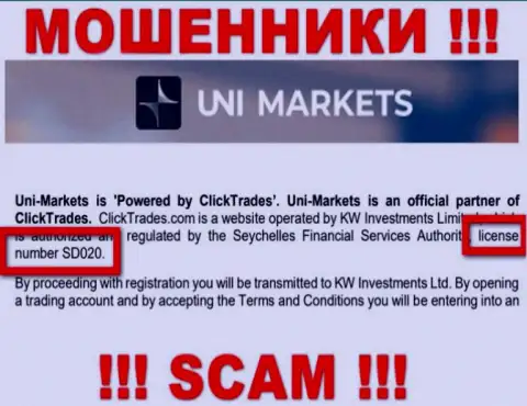 Будьте осторожны, UNIMarkets прикарманивают денежные активы, хотя и указали лицензию на информационном сервисе