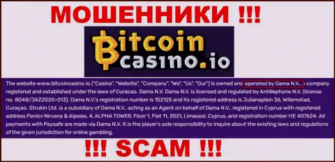 Контора Bitcoin Casino находится под управлением организации Dama N.V.