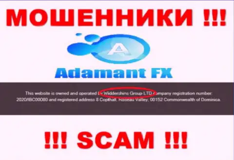 Сведения о юр. лице AdamantFX на их официальном сайте имеются - это Widdershins Group Ltd