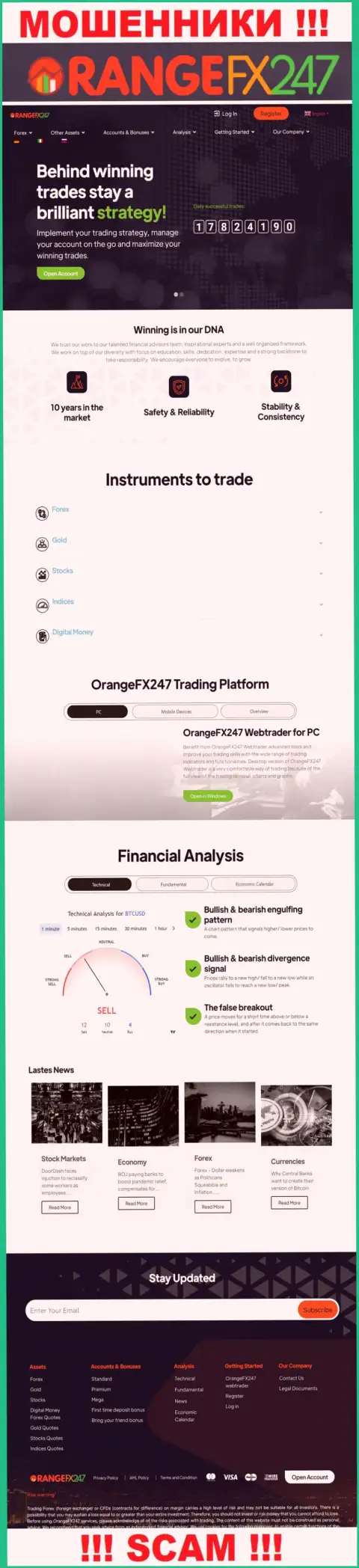 Основная страничка сайта мошенников OrangeFX247 Com
