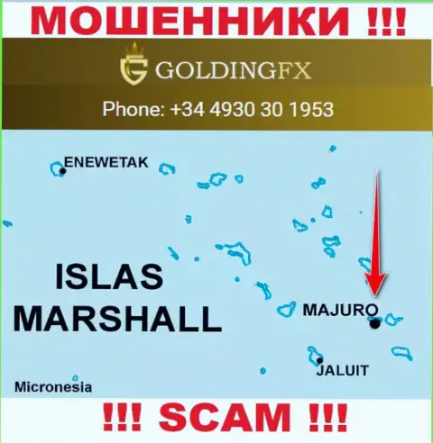 С интернет-жуликом Golding FX крайне опасно работать, ведь они расположены в оффшорной зоне: Majuro, Marshall Islands