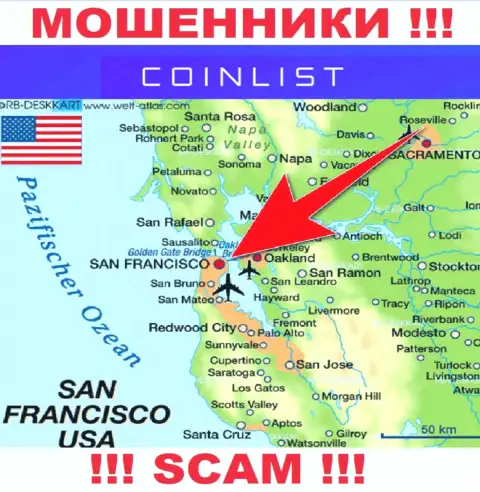 Официальное место базирования Coin List на территории - Сан-Франциско, США