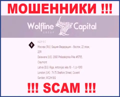 Будьте весьма внимательны ! На сайте мошенников Wolfline Capital LLC ложная инфа об юридическом адресе организации